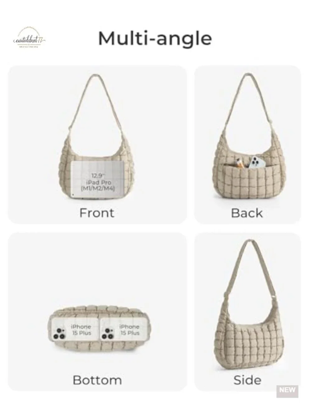 Quilted Crossbody Bag for Women, Travel Hobo Shoulder Bag Fits iPad